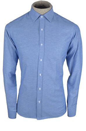Cengiz İnler Standart Yaka Dokulu Cepsiz Slim Fit Erkek Gömlek