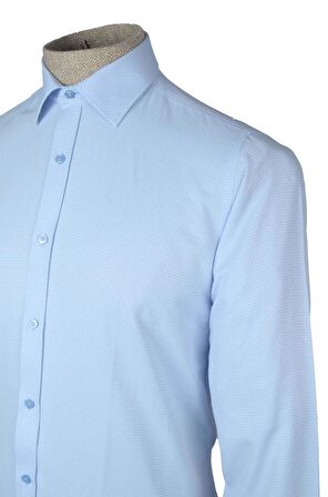 Cengiz İnler Standart Yaka Petek Doku Cepsiz Slim Fit Erkek Gömlek