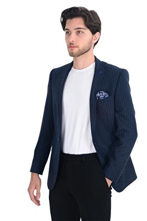 Cengiz İnler Desenli Kırlangıç Yaka Erkek Ceket