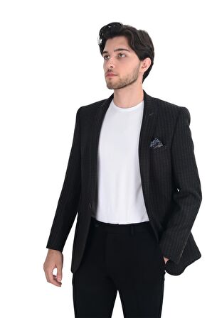 Cengiz İnler Desenli Kırlangıç Yaka Erkek Ceket