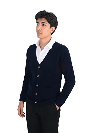 Cengiz İnler Cepli Düğmeli Erkek Triko Hırka