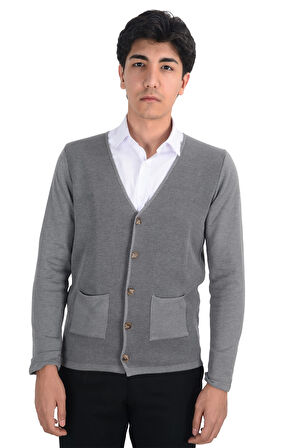 Cengiz İnler Cepli Düğmeli Erkek Triko Hırka