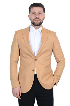 Cengiz İnler Kendinden Desenli Kırlangıç Yaka Torba Cepli Slim Fit Erkek Ceket