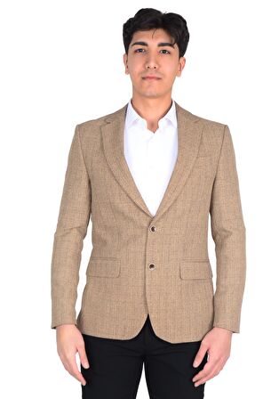 Cengiz İnler Mono Yaka Çift Düğme Ekose Slim Fit Erkek Ceket