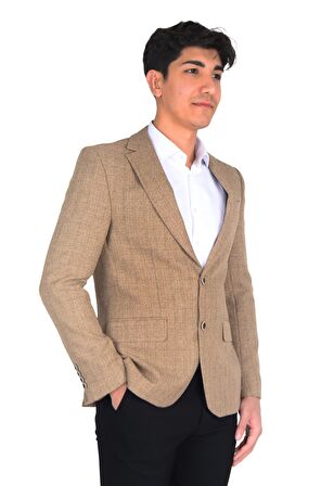 Cengiz İnler Mono Yaka Çift Düğme Ekose Slim Fit Erkek Ceket