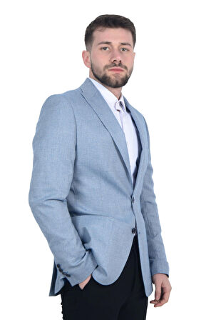 Cengiz İnler Kendinden Desenli Kırlangıç Yaka Çift Düğme Torba Cepli Slim Fit Erkek Ceket