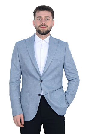 Cengiz İnler Kendinden Desenli Kırlangıç Yaka Çift Düğme Torba Cepli Slim Fit Erkek Ceket