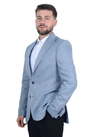 Cengiz İnler Kendinden Desenli Kırlangıç Yaka Çift Düğme Torba Cepli Slim Fit Erkek Ceket