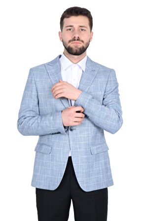 Cengiz İnler Kırlangıç Yaka Çift Düğme Ekose Slim Fit Erkek Ceket