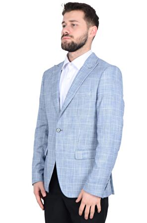 Cengiz İnler Kırlangıç Yaka Çift Düğme Ekose Slim Fit Erkek Ceket