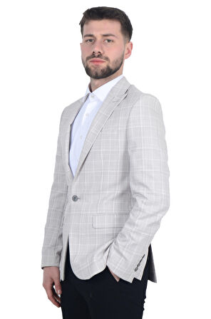 Cengiz İnler Kırlangıç Yaka Çift Düğme Çizgili Ekose Slim Fit Erkek Ceket