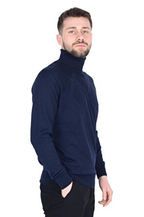 Cengiz İnler Tam Balıkçı Yaka Karo Desen Yünlü Erkek Triko Kazak