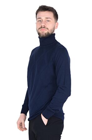 Cengiz İnler Tam Balıkçı Yaka Karo Desen Yünlü Erkek Triko Kazak