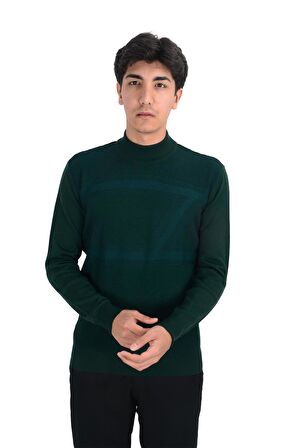 Cengiz İnler Yarım Balıkçı Yaka Desenli Yünlü Erkek Triko Kazak