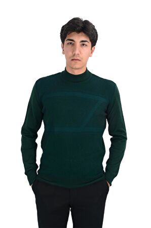 Cengiz İnler Yarım Balıkçı Yaka Desenli Yünlü Erkek Triko Kazak