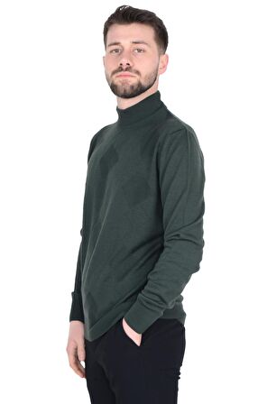 Cengiz İnler Yarım Balıkçı Yaka Karo Desen Yünlü Erkek Triko Kazak