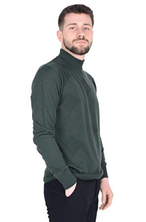 Cengiz İnler Yarım Balıkçı Yaka Karo Desen Yünlü Erkek Triko Kazak