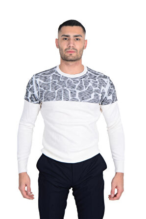 Cengiz İnler Bisiklet Yaka Desenli Yünlü Erkek Triko Kazak