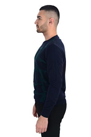 Cengiz İnler Bisiklet Yaka Desenli Yünlü Erkek Triko Kazak