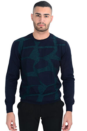 Cengiz İnler Bisiklet Yaka Desenli Yünlü Erkek Triko Kazak