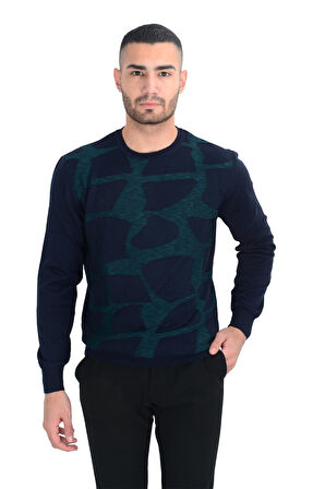 Cengiz İnler Bisiklet Yaka Desenli Yünlü Erkek Triko Kazak