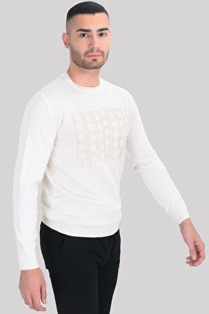 Cengiz İnler Bisiklet Yaka Kare Desen Yünlü Erkek Triko Kazak