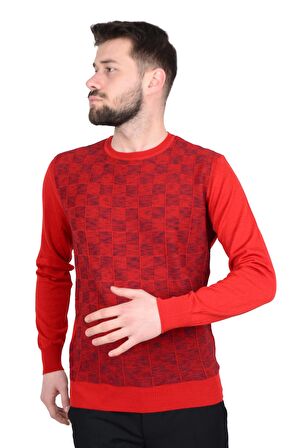 Cengiz İnler Bisiklet Yaka Kare Desen Yünlü Erkek Triko Kazak