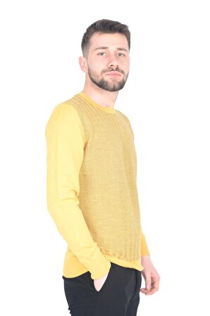 Cengiz İnler Bisiklet Yaka Çizgi Desen Yünlü Erkek Triko Kazak