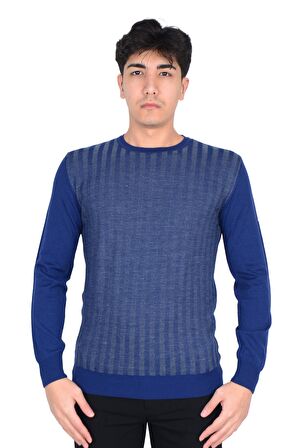 Cengiz İnler Bisiklet Yaka Çizgi Desen Yünlü Erkek Triko Kazak