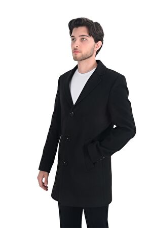 Cengiz İnler Mono Yaka Düğmeli Erkek Kaşe Kaban