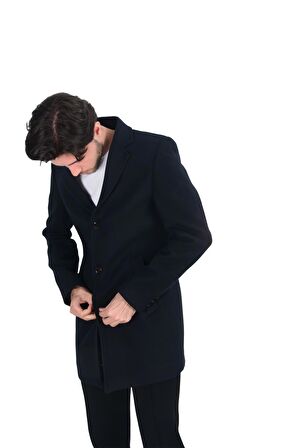 Cengiz İnler Mono Yaka Düğmeli Erkek Kaşe Kaban