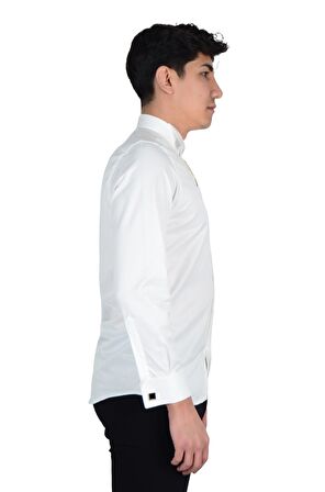 Cengiz İnler Gizli Düğme Ata Yaka Slimfit Damatlık