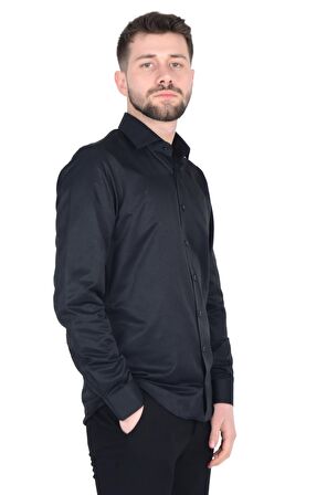Cengiz İnler İtalyan Yaka Slim Fit Erkek Pamuk Gömlek