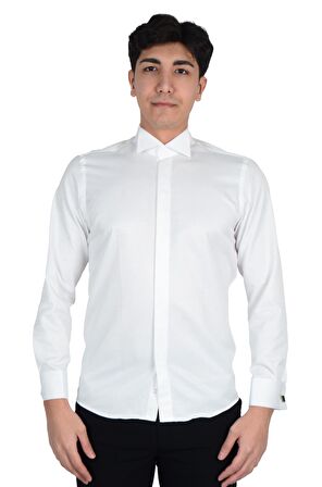 Cengiz İnler Gizli Düğme Ata Yaka Slimfit Damatlık