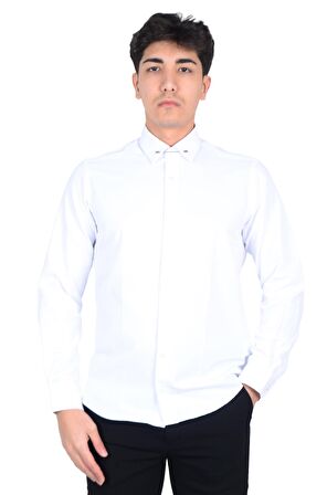 Cengiz İnler Yaka İğneli Slim Fit Erkek Pamuk Gömlek