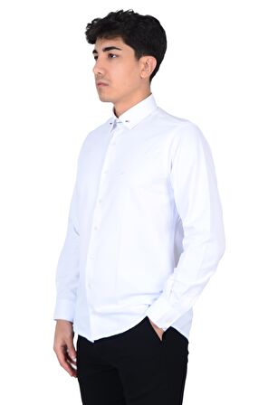 Cengiz İnler Yaka İğneli Slim Fit Erkek Pamuk Gömlek