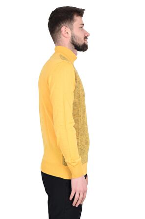 Cengiz İnler Yarım Balıkçı Yaka Fermuarlı Kare Desen Yünlü Erkek Triko Kazak