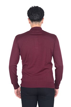 Cengiz İnler Yarım Balıkçı Yaka Fermuarlı Kare Desen Yünlü Erkek Triko Kazak