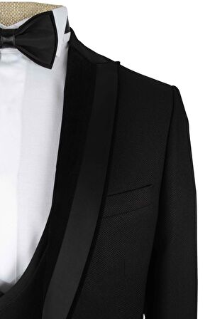 Kadife Kırlangıç Yaka Kruvaze Yelekli Damatlık