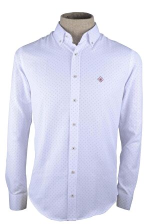 Cengiz İnler Küçük Puantiye Desenli Slim Fit Erkek Gömlek