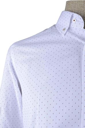Cengiz İnler Küçük Puantiye Desenli Slim Fit Erkek Gömlek