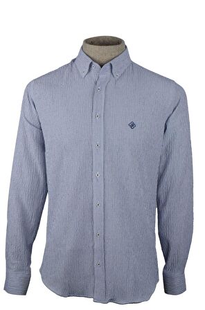 Slim Fit Çizgili Gofre Erkek Gömlek