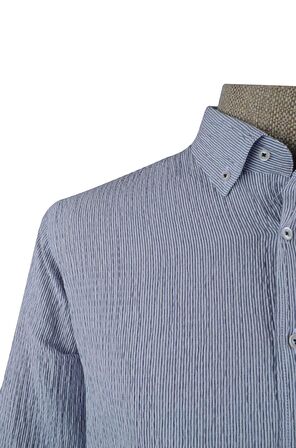 Slim Fit Çizgili Gofre Erkek Gömlek