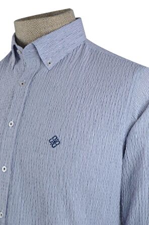 Slim Fit Çizgili Gofre Erkek Gömlek