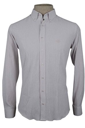 Slim Fit Çizgili Gofre Erkek Gömlek