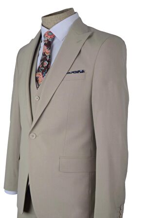 Cengiz İnler Kırlangıç Yaka Slim Fit Yelekli Erkek Takım Elbise