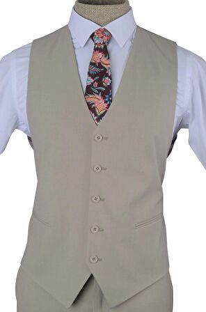 Cengiz İnler Kırlangıç Yaka Slim Fit Yelekli Erkek Takım Elbise