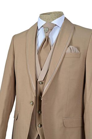 Armürlü Çift Çizgi Şal Yaka Tek Düğme Damatlık