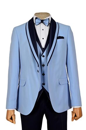 Cengiz İnler Dokulu Çift Çizgi Şal Yaka Tek Düğme Damatlık