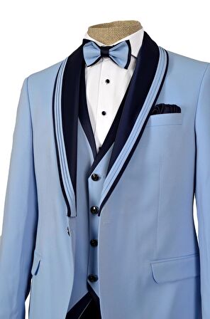 Cengiz İnler Dokulu Çift Çizgi Şal Yaka Tek Düğme Damatlık